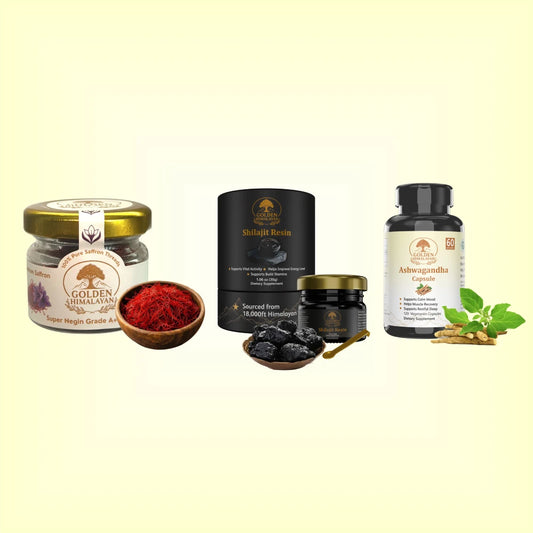Men's Wellness Kit - Shilajit Resin+ Ashwagandha Capsules + Saffron Threads