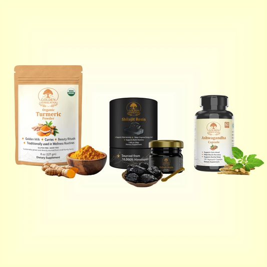 Daily Immunity Shield - Turmeric Powder  + Ashwangandha Capsules + Shilajit Resin