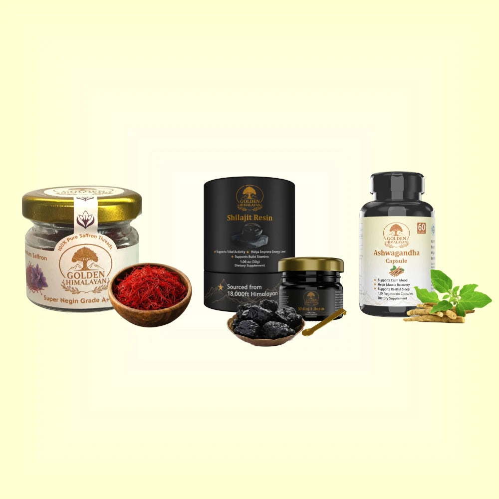 Men's Wellness Kit - Shilajit Resin+ Ashwagandha Capsules + Saffron Threads