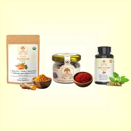 Women's Wellness Kit - Ashwagandha Capsules + Saffron Threads + Turmeric Powder