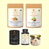 Complete Transformation Pack - Ashwagandha Capsules +  Saffron Threads + Turmeric Powder + Shilajit Resin + Ashwagandha Powder